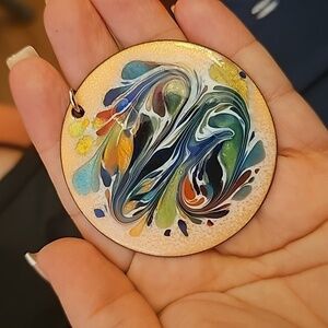 Vintage Mid Century Modern Signed DON ANDRICK Enamel on Copper Pendant